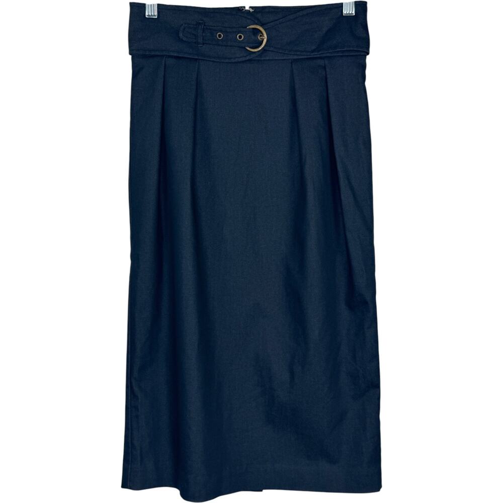 Worthington‎ Pencil Skirt Women 4 Navy Blue Belted Knee Length Career Workwear